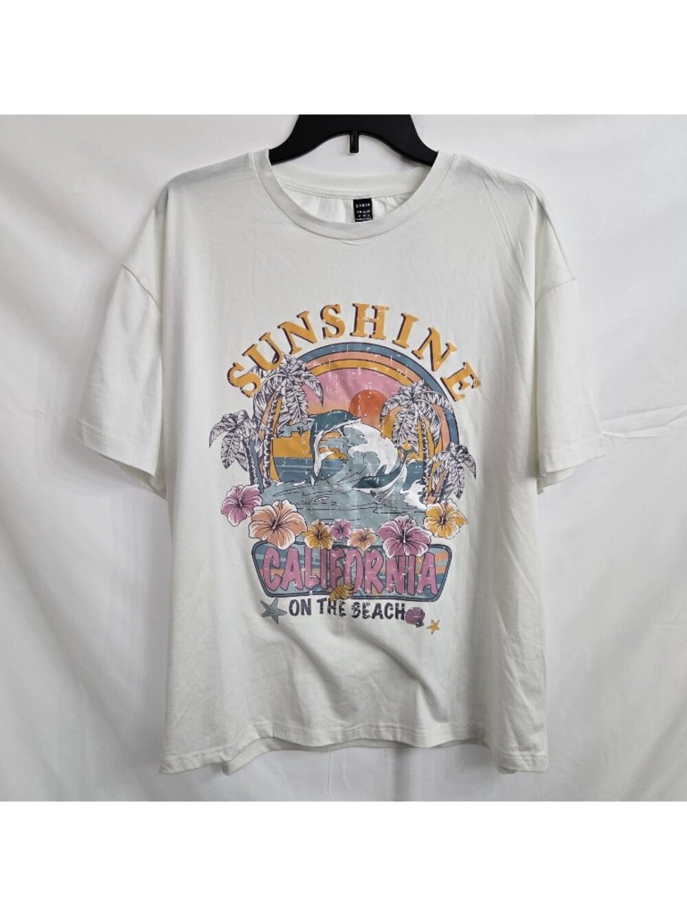Sunshine California On The Beach Y2K White Women's Medium TShirt Dolphins